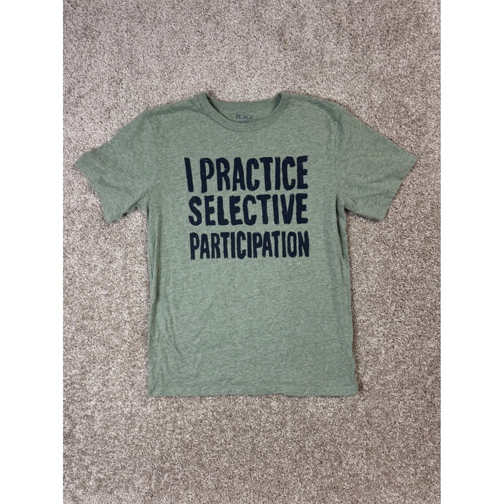 The Childrens Place Boys Green Selective Participation Graphic Tee Shirt L 10/12